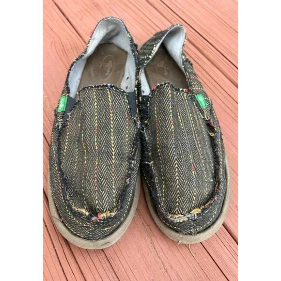 Sanuk Rasta Striped Beach Surf Vagabond Slip On Flats Shoes Size 9 - Picture 4 of 6